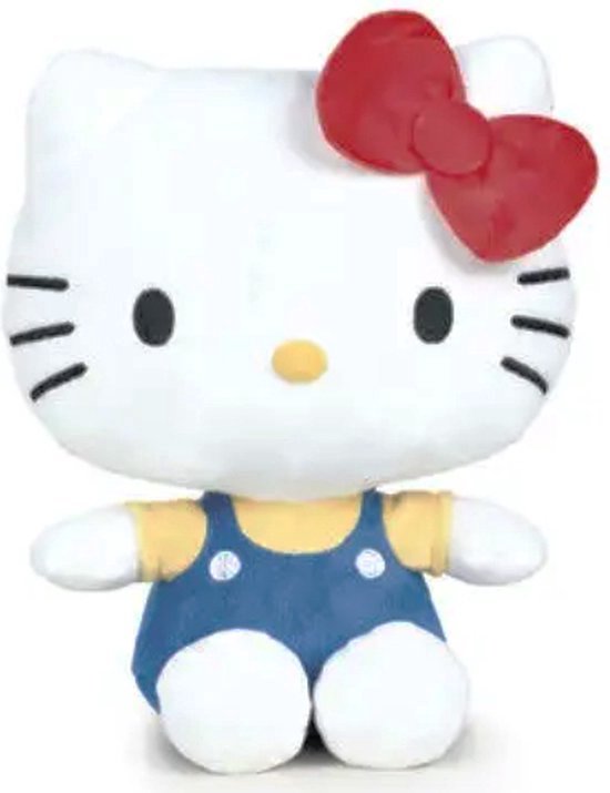 Hello Kitty Zittend (Blauw/Geel) Pluche Knuffel 17 cm {Speelgoed Knuffeldier Knuffelpop voor kinderen jongens meisjes | Hello Kity Kat Cat Plush Toy}