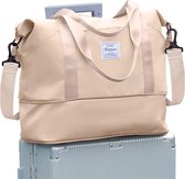 Sac Femme, Sac Shopping Sport Gym Femme, Sac Week-End, Bagage à Main, Sac Plage, Sac Voyage, Sac Bagage étanche, Extensible, A-Beige