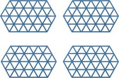 Krumble Pannenonderzetter - Set van 4 - Hexagon - Pannenonderlegger - Tafelaccessoire - Hittebestendig - Siliconen - 14 x 24 - Blauw