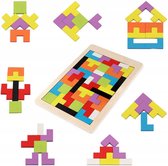 Playos® - Tetris - Vormen Puzzel - 40 Puzzels - Houten Speelgoed - Montessori Speelgoed - Tangram - Educatief Speelgoed - Ruimtelijk Inzicht