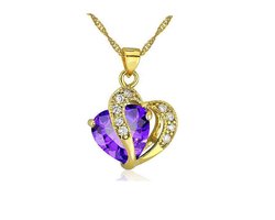 Lumici® | Amethist Ketting - Paars Hartje - Steen - Liefde - Relatie - Geschenk - Natuur - Zomer - Lente - Cadeau Voor Vrouwen - Moederdag Cadeau - Valentijn - Liefde - Verrassing - Goud & Zilver