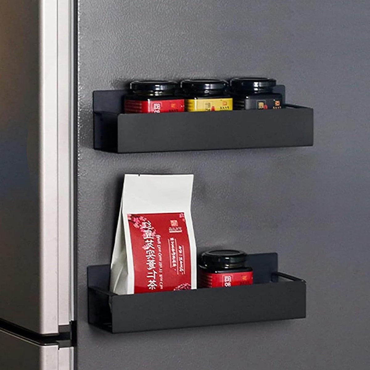 Coovee Gewürzregal Magnetisch 2 Stück Schwarz,Kühlschrank Magnete Regal