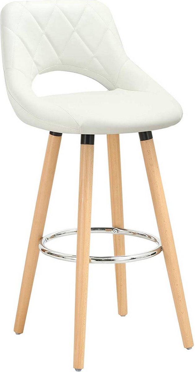 Happyment Barkruk Modern Hilton - Industrial - Wit - Barkrukken set van 1 - Barstoel Kruk - Barstoelen met rugleuning - Keukenstoel - Kunstleer