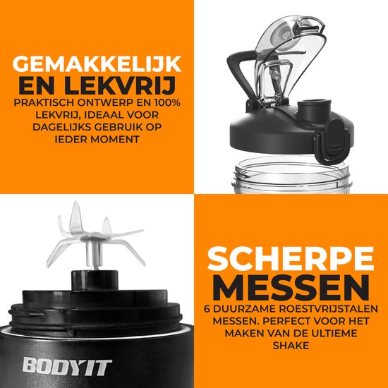 BODYIT® - Draagbare Blender met Extra Accessoires - 700ml - 6 Mesjes - Portable Blender To Go - USB-C - Oplaadbare Blenders met Accu - Draadloze Smoothie & Shake Maker - Zwart van BODYIT® — afbeelding 5