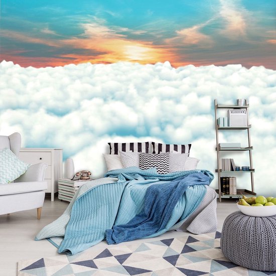 Fotobehangkoning - Fotobehang - Unicorn In De Wolken - Eenhoorn Met Regenboog Kinderbehang 254 X 184 Cm