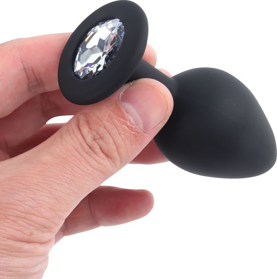 Foto: Banoch buttplug penumbra white small siliconen buttplug zwart diamant steen wit