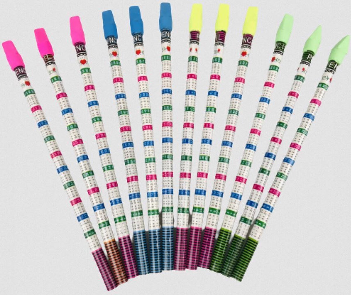 12 stuks potloden rekenen met gum - multicolor