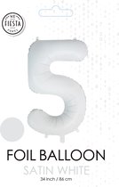 folieballon cijfer 5 mat wit metallic