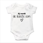 Soft Touch Rompertje met tekst - Jij wordt de leukste oom | Baby rompertje met leuke tekst | | kraamcadeau | 0 tot 3 maanden | GRATIS verzending