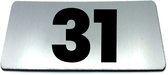 Nummerplaatje 31 - 80 x 50 x 1,6 mm - RVS-look geborsteld - Incl. 3M-tape | Nummerbordje - Deur en kamernummer - brievenbusnummers - Gratis verzending - 5 jaar garantie | Gratis Verzending