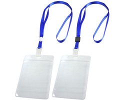 20 Stuks - Waterdichte ID Kaarthouder - Transparante PVC Kaarthouders 17x12cm met Blauwe Draagriemen - Geschikt voor Zakelijke Tentoonstellingskaarten