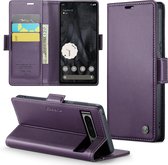 CaseMe - Hoesje geschikt voor Google Pixel 8 Pro - Retro Wallet Book Case - Met Magnetische Sluiting - Paars