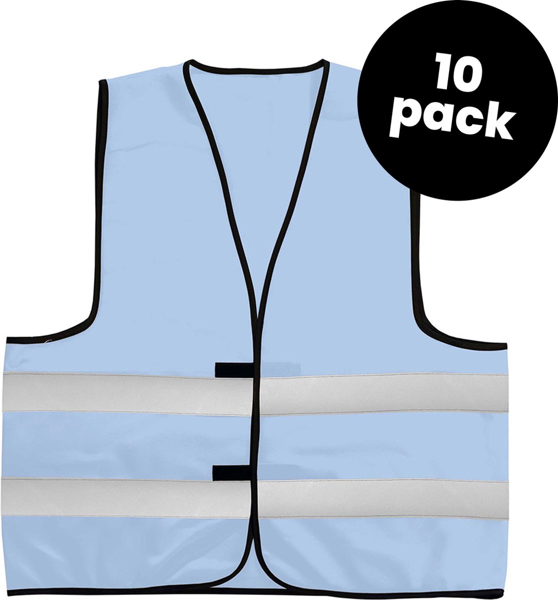 10-pack lichtblauwe veiligheidshesjes - Veiligheidsvesten lichtblauw - Veiligheidshesjes volwassenen - Hesjes evenementen - Hesjesfabriek