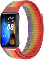 Nylon Smartwatch bandje - Geschikt voor Huawei Band 8 / Huawei band 9 nylon bandje - regenboog - Strap-it Horlogeband / Polsband / Armband