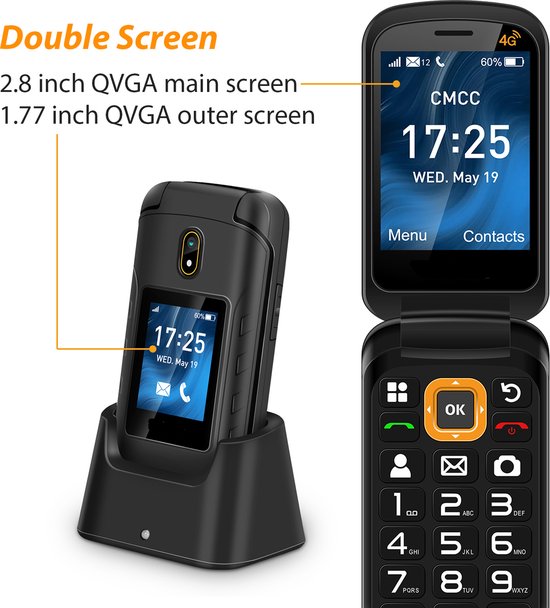 Dpofirs 2G Klapptelefon, Mobiltelefon mit Großen Tasten für Senioren, 2