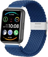 Nylon Smartwatch bandje - Geschikt voor Huawei Watch Fit 2 gevlochten bandje - blauw - Strap-it Horlogeband / Polsband / Armband