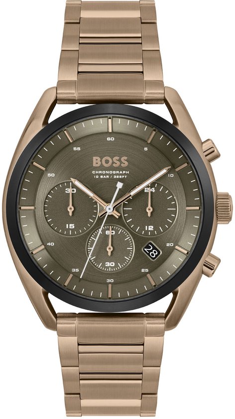 BOSS HB1514094 TOP Heren Horloge - Mineraalglas - Staal - Goudkleurig - 44 mm breed - Quartz - Vouw/Vlindersluiting - 10 ATM (zwemmen)
