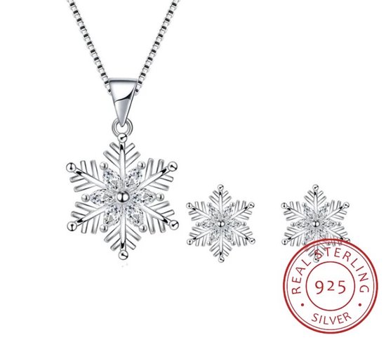 Borasi Snow Set | Oorbel en Ketting | 925 Zilver | Elegant | Zilver | Zirkonia | Vrouwen Cadeau | Moederdag | Moederdag cadeau | Moederdag Cadeautje