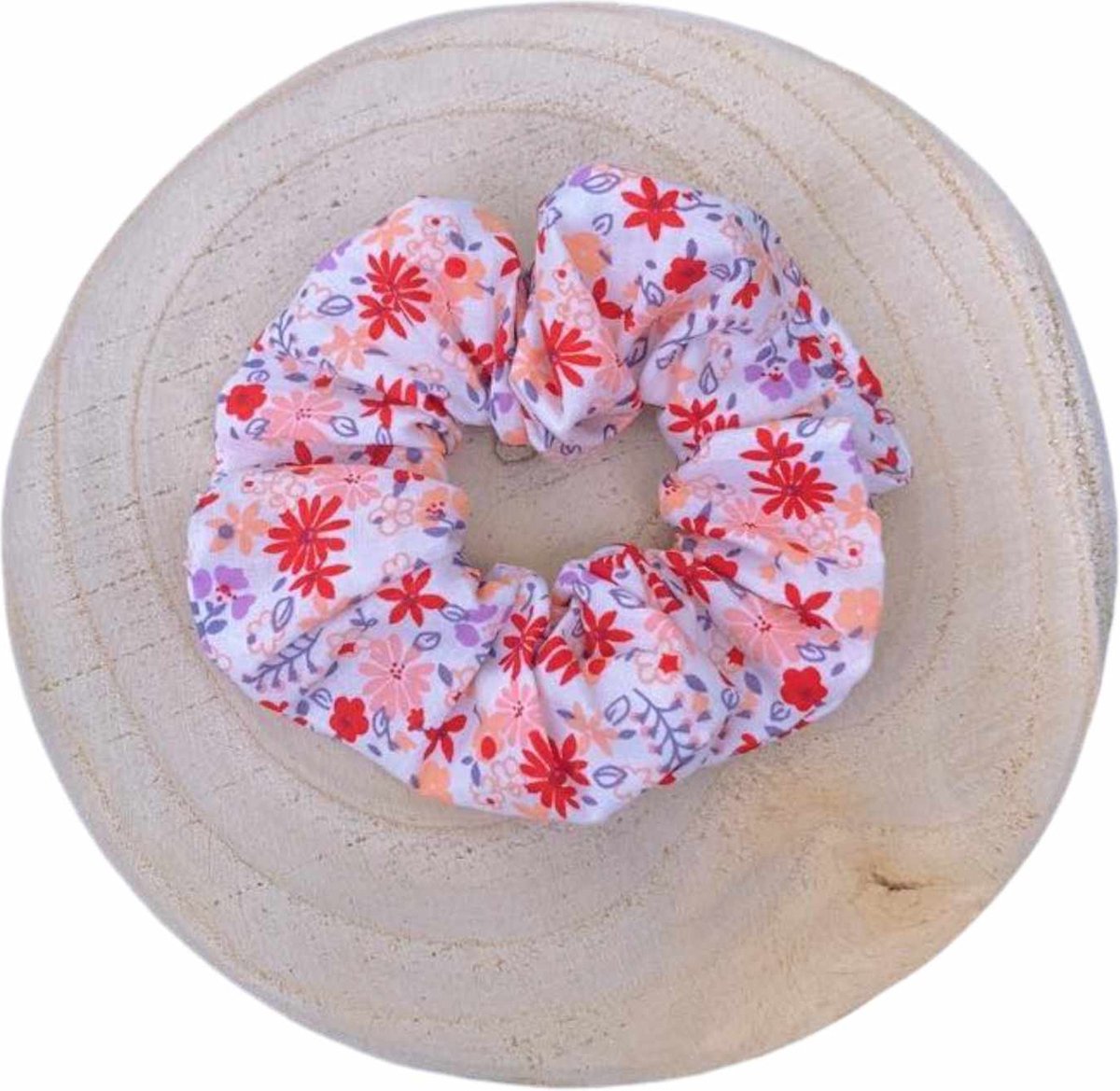 Scrunchie - Handgemaakt - wit/roze -