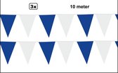 3x Vlaggenlijn blauw/wit 10 meter - vlaglijn festival feest party verjaardag thema feest kleur