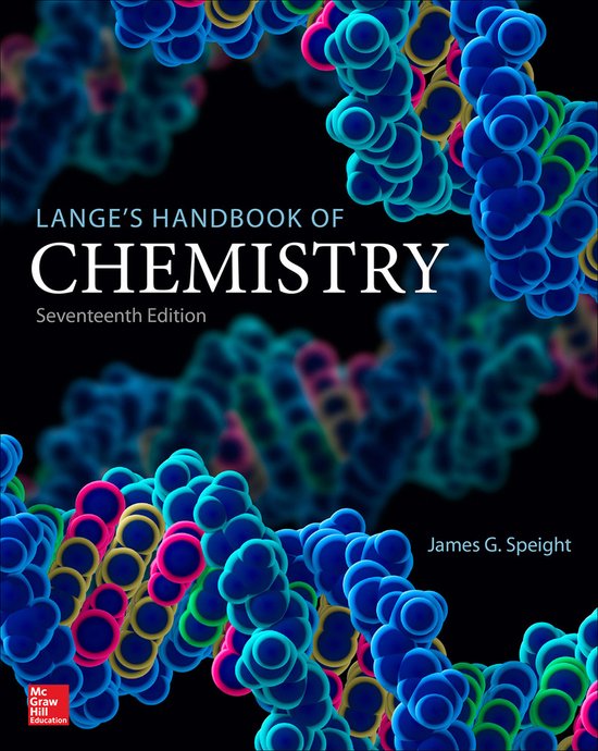 Lange's Handbook of Chemistry, Zeventiende Editie, met moleculaire DNA-structuren op de achtergrond.