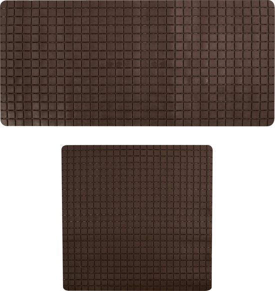 MSV Douche/bad anti-slip matten set badkamer - rubber - 2x stuks - bruin - 2 formaten