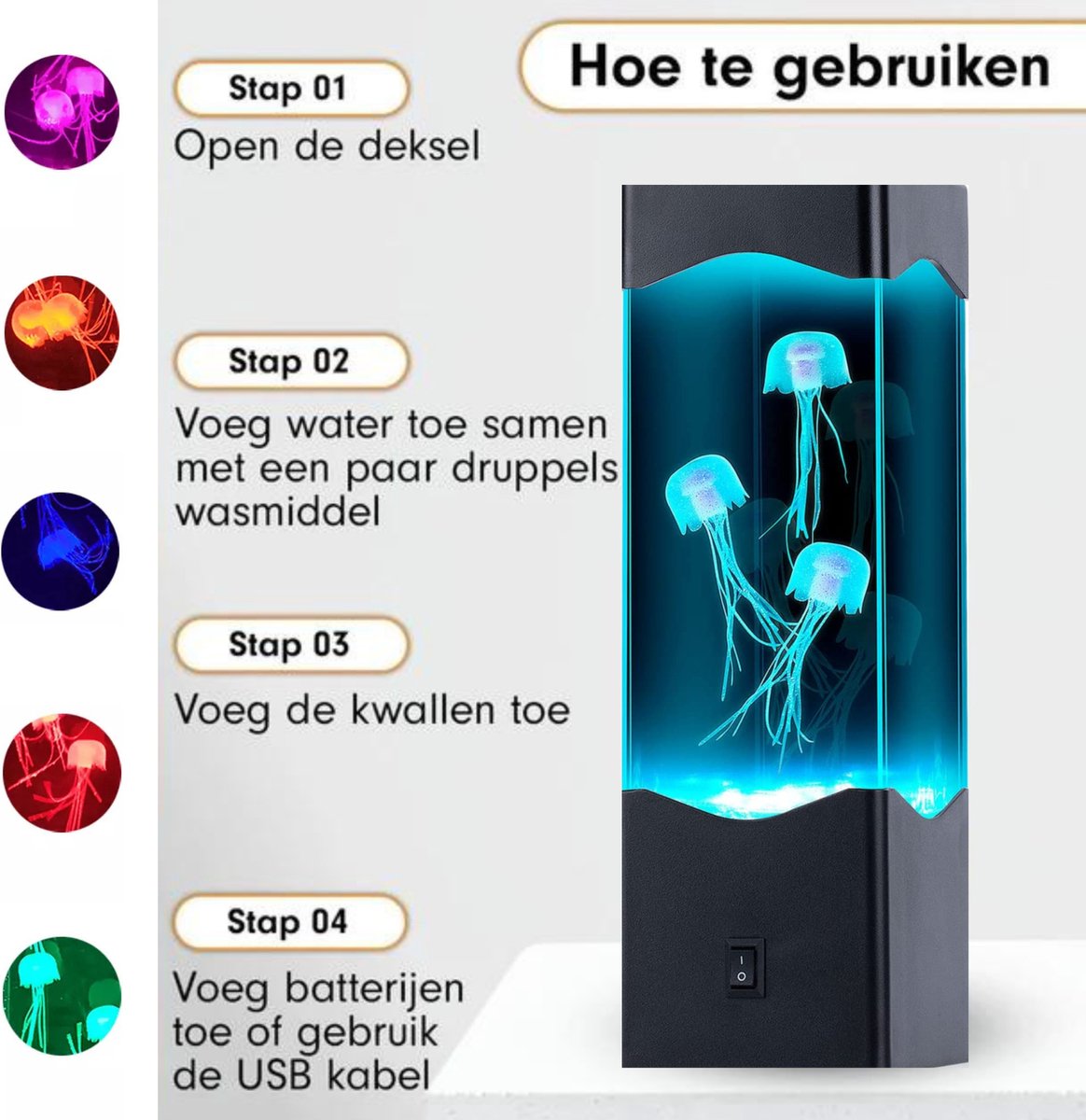 Zwemmende Kwallen lamp, Kleurovergang & Nachtlicht