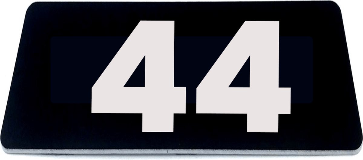 Nummerplaatje 44 - 80 x 50 x 1,6 mm - Zwart/wit - incl. 3M-tape | Nummerbordje - Deur en kamernummer - brievenbusnummers - Gratis verzending - 5 jaar garantie | Gratis Verzending