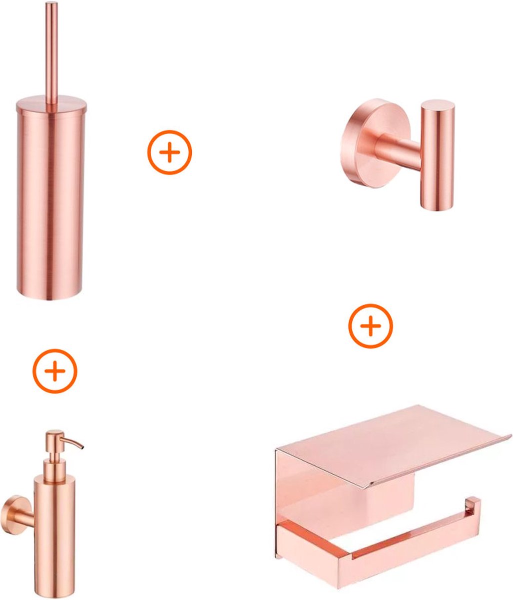 Toilet accessoires set Mat rosé goud exclusief met zeepdispenser