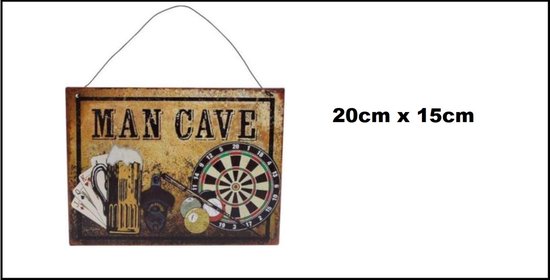 Wandbord Man Cave 20cm x 15cm metaal - Mancave decoratie wand muur speel honk