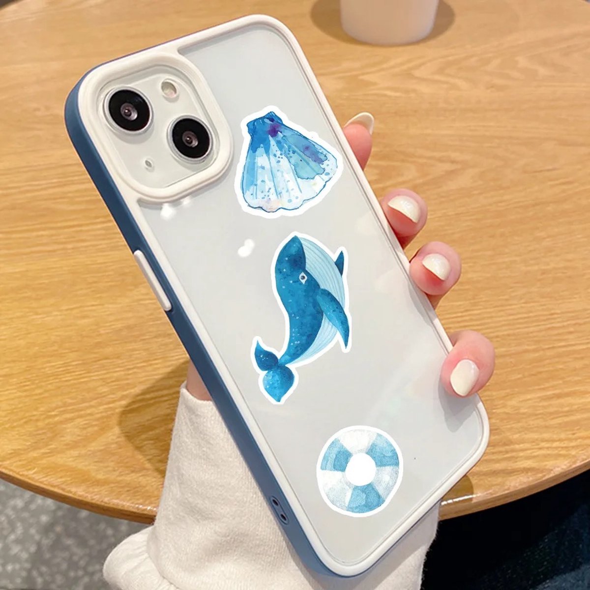 Oceaan Stickers 50 Stuks | Aquarel Stickers | Schelpen | Vissen | Walvis | Blauw | Zeepaardje | Zeeleven | Laptop Stickers | Stickers Kinderen en Volwassenen | Stickervellen | Plakstickers | Koffer Stickers | Stickers Bullet Journal en Planner — afbeelding 4