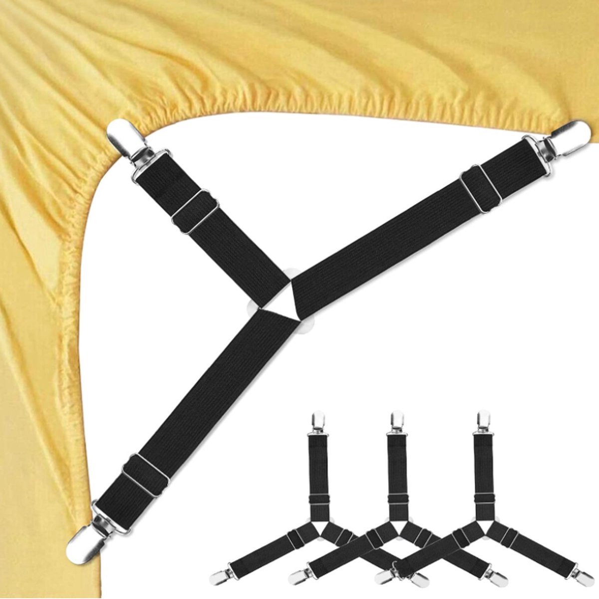CHPN - Lakenspanner - Hoeslaken klemmen - Hoeslaken op zijn plaats - Hoeslaken spannen - 4 stuks - Zwart - Bretels voor hoeslaken - Laken Aanspanners - Dekbed Lakenspanner Clips - Houdt hoeslaken op zijn plek – foto 2