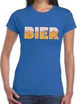 Bier tekst t-shirt blauw dames -  feest shirt Bier voor dames M