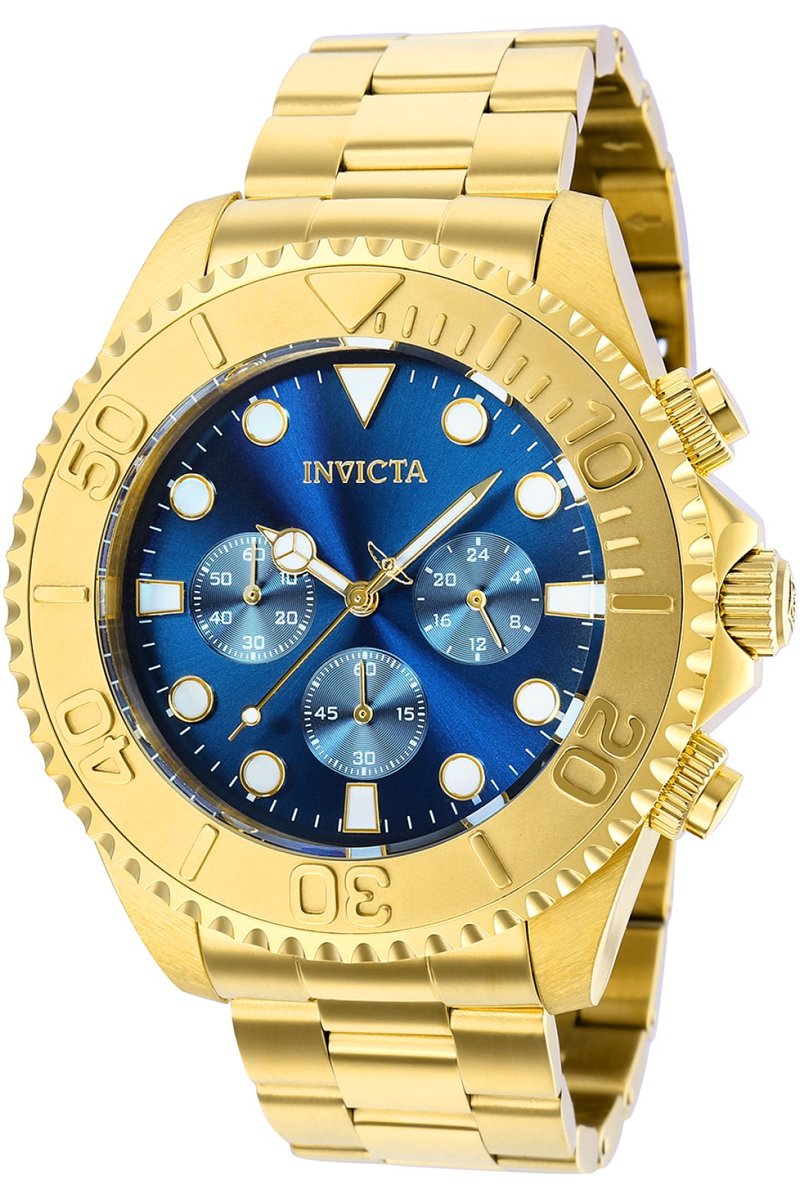 Invicta Pro Diver 36974 Heren Horloge - Waterdicht - Analoog - Quartz Uurwerk - Roestvrij Staal met blauwe Wijzerplaat - 47mm
