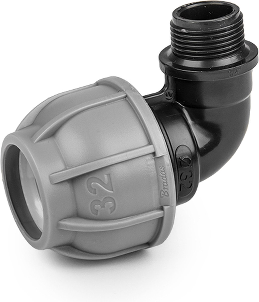 Bradas PN10 bocht – 20 mm naar 1/2" mannelijke schroefdraad – Voor PE-leidingen – Tyleenslang – Hoekverbinding – Drukbestendig