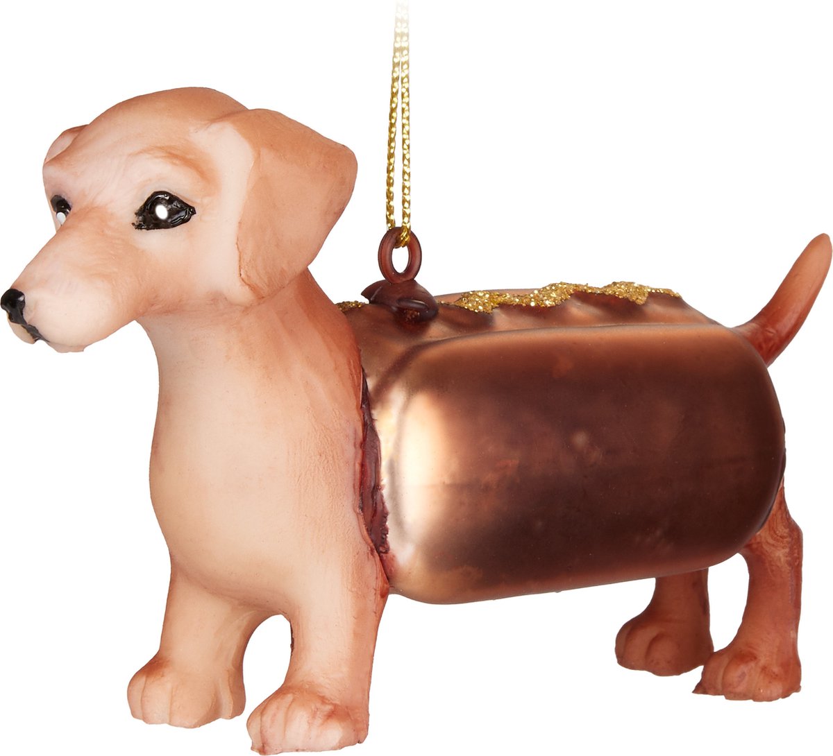 Brubaker Teckel als Hot Dog - Handgeschilderde Glazen Kerstbal - Handgeblazen Kerstversiering - Grappige Kersthanger - Kerstboom Decoratie - 10,8 cm Teckel als hotdog