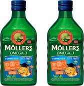 Möller's Omega-3 Levertraan Tutti Frutti - 2 x 250ml - Omega-3 visolie voor kinderen - Levertraan vloeibaar – Levertraan met fruitsmaak