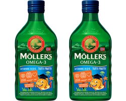 Möller's Omega-3 Levertraan Tutti Frutti - 2 x 250ml - Omega-3 visolie voor kinderen - Levertraan vloeibaar – Levertraan met fruitsmaak