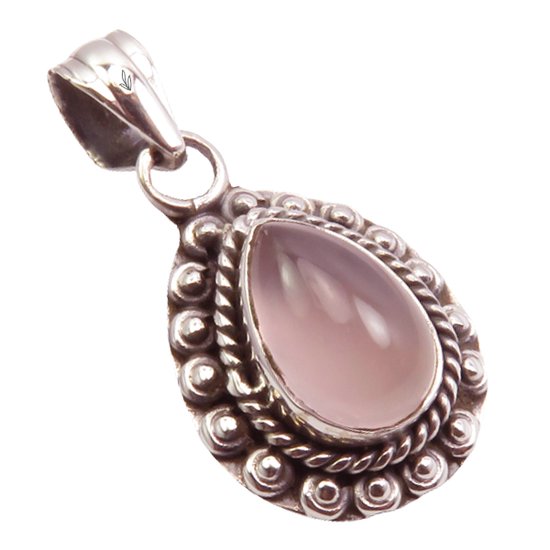 Nature Jewellery - Pendentif collier de quartz rose en argent sterling 925 - Bijoux de luxe en pierres précieuses - fait à la main