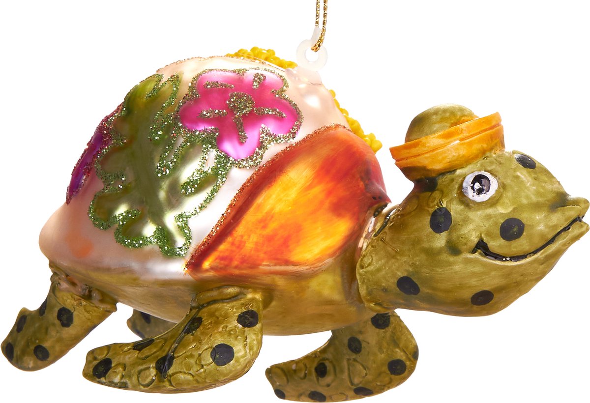 BRUBAKER Schildpad Kleurrijk - met De Hand Beschilderde Kerstbal van Glas - met De Hand Geblazen Kerstboomversieringen Figuren Grappige Decoratie Hangers Boombal - 11 cm