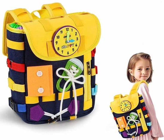 KLUZOO - Montessori Speelgoed - 2-5 jaar - Peuter Speelgoed - Rugzak voor Kinderen - Schooltas Peuter - Schoolrugzak Kleuter - Kinderrugzak - Busy Board