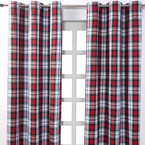 Gordijnen met oogjes, handgeweven, 100% catoen, unique vriendelijk, macduff Tartan Check patroon (geruit) in rood, groot, wit, 137 x 228 cm