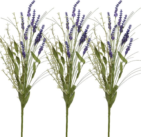 Branche de lavande artificielle Everlands - 3x - plastique - violet - 4 x 13 x H75 cm
