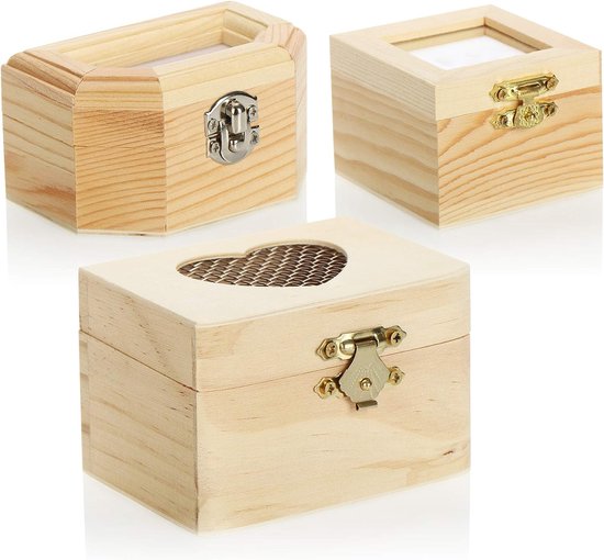 3x boîte en bois pour ranger des bijoux - boîte à bijoux en bois - petite  boîte en... | bol