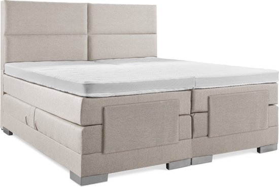 Soft bedden Elektrische Boxspring - 120x220 - Incl. 4 vlaks hoofdbord - Beige met plint