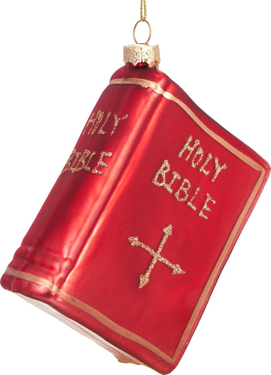 BRUBAKER Bijbel Rood - Handgeschilderde Glazen Kerstbal - Handgeblazen Kerstversiering - Grappige Kersthanger - Kerstboom Decoratie - 9 cm
