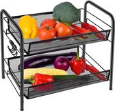 Kruidenrek-organizer voor aanrecht, 2-laags fruit-/groente-opbergorganizer, staande plank met gaasmanden voor thuis, keuken, badkamer, kantoor enz.