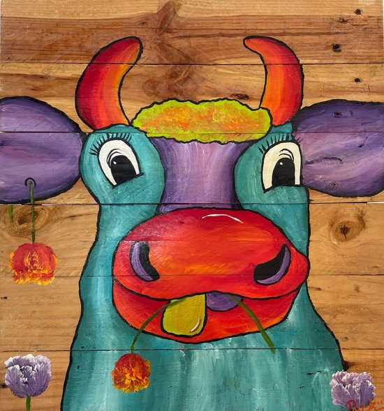 Panneau en bois Happy Cow 18