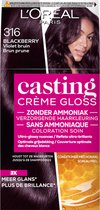 2x L'Oréal Casting Crème Gloss Semi-Permanente Haarkleuring 316 Blackberry - Violet Bruin