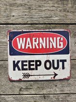 Tekstbord | Warning - Keep out | Wandbord | Metaal | 25 x 20 cm